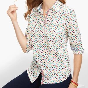 Talbots Classic Cotton Shirt Ditzy Hearts Print Size Petite‎ Large